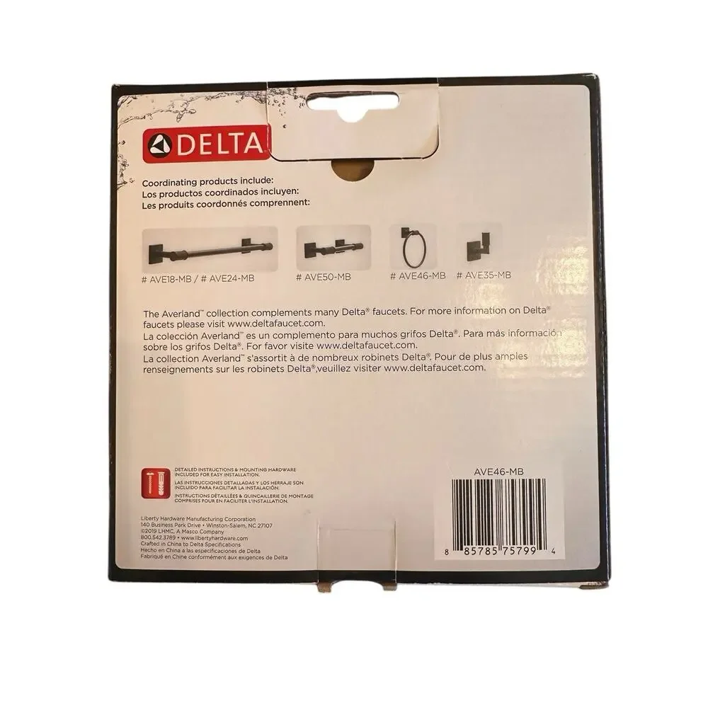 NEW Delta Averland Towel Ring in Matte Black AVE46-MB